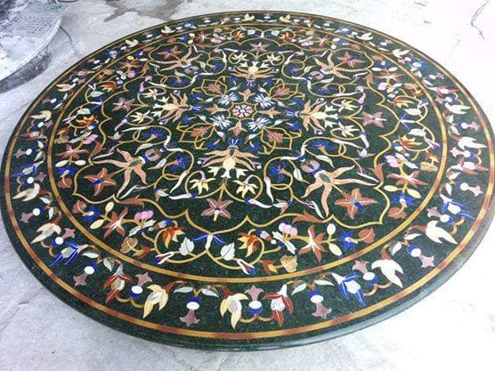 Black Marble Inlaid Stone Table Tops Marble Art _ Handicraft